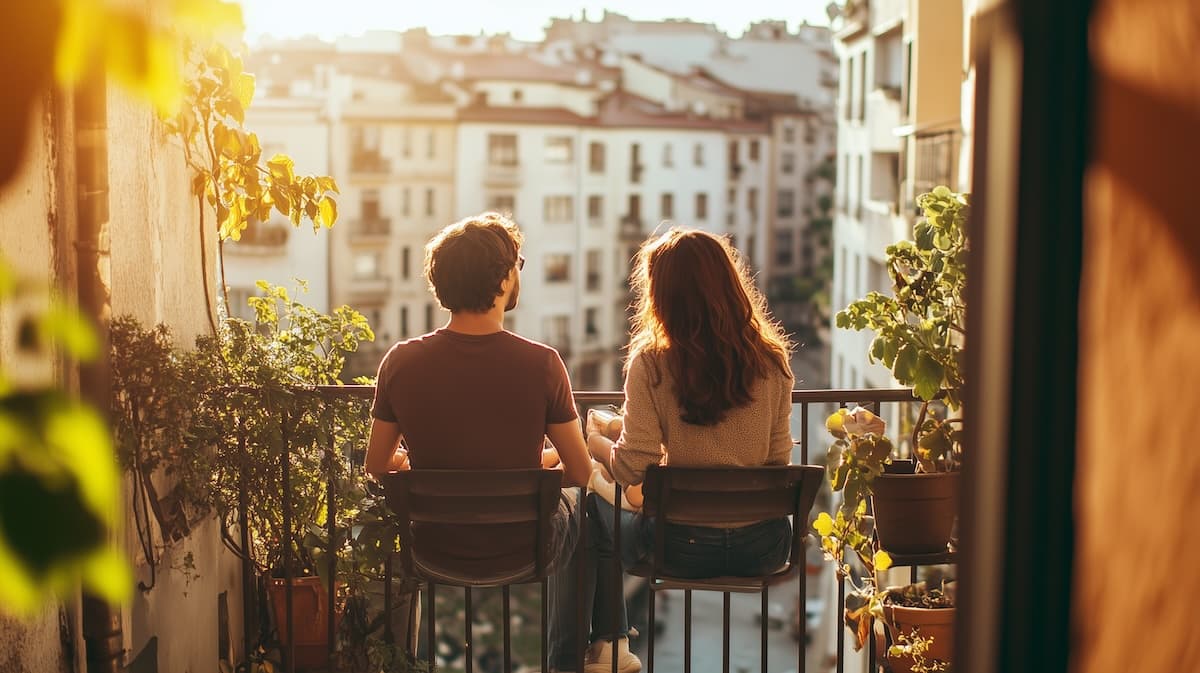 couple détendu sur leur balcon