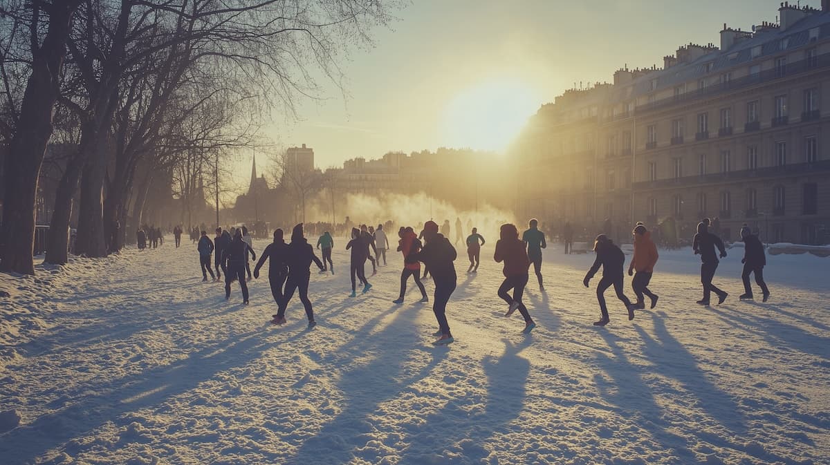 Personnes dans la rue en hiver