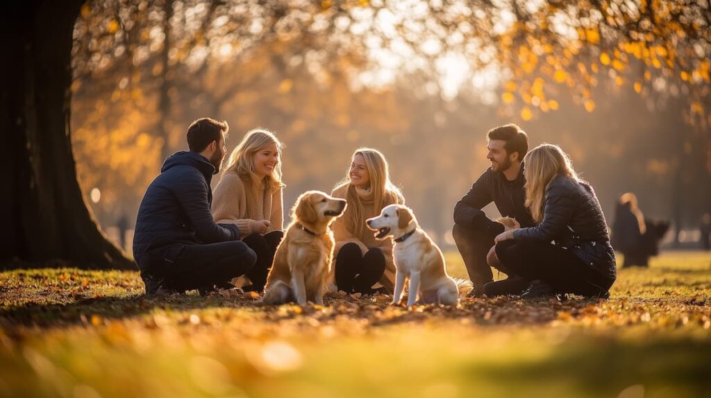 amis détendus avec des chiens